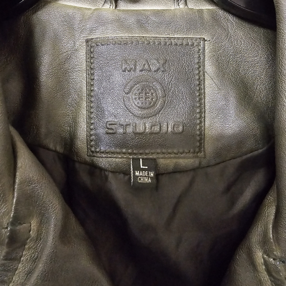 Max Studio Olive Green Leather Jacket - Picture 7 of 13